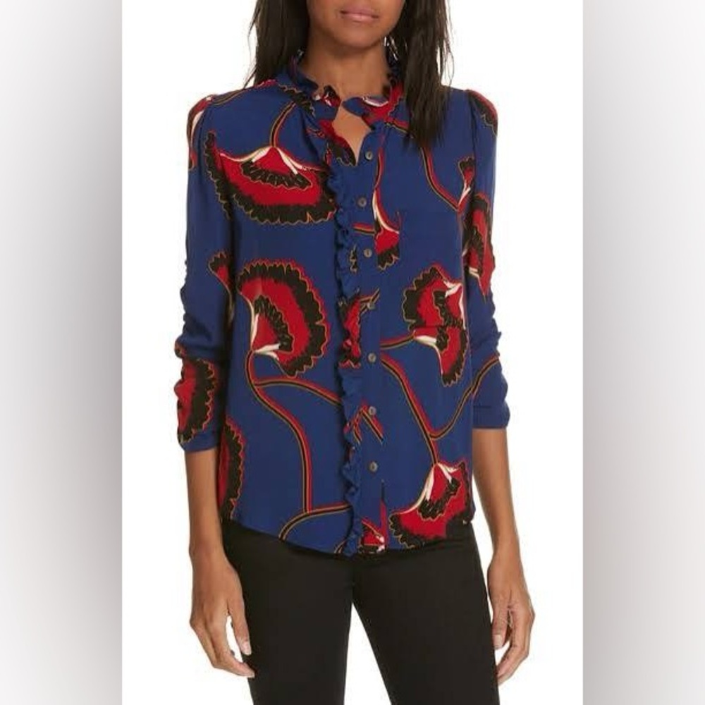 Ba$sh Laura floral ruffle detail blouse marine